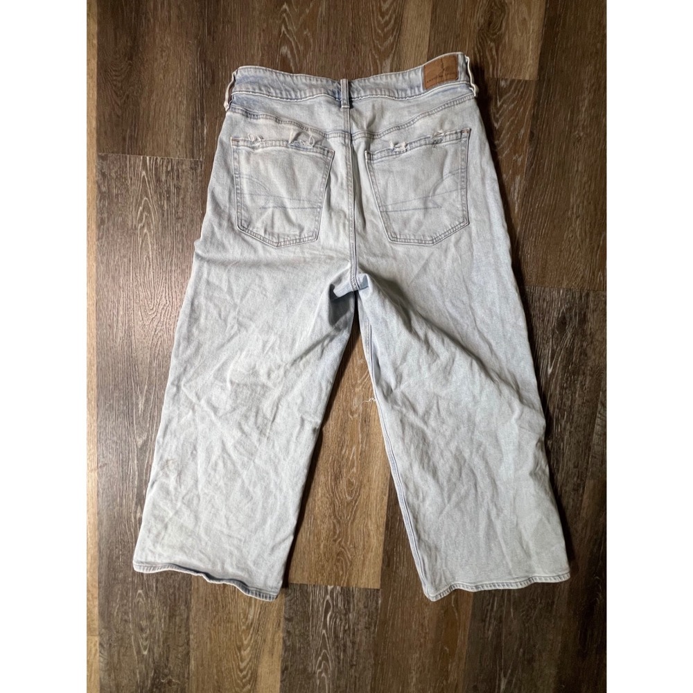 American Eagle Baggy Wide Leg Ankle Jeans Women 6 Short Light Wash Distressed - Picture 8 of 9